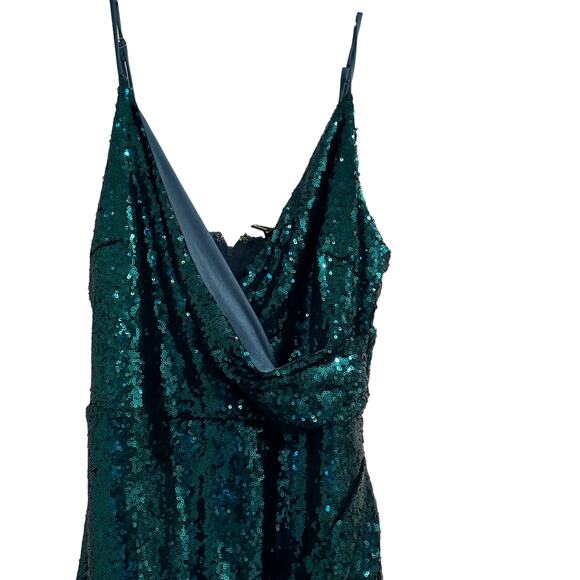 Fully Sequined Sz Large Green Slip Dress Christmas New Years Party - Picture 2 of 7